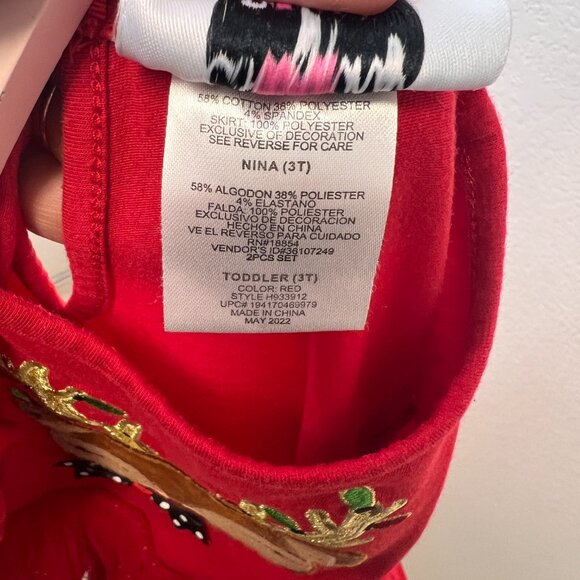 Girls Christmas Dress w Raindeer - red size 3T - Picture 4 of 5